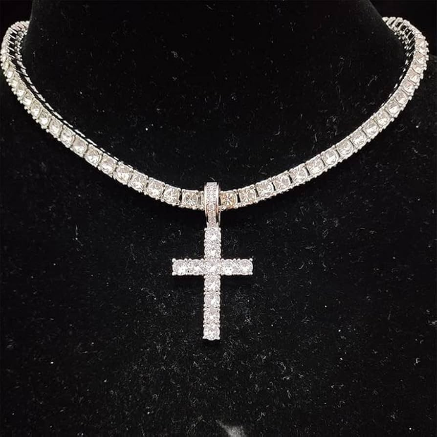 Razered Men Women Hip Hop Cross Pendant Necklace with 4mm Zircon Tennis Chain Iced out Bling Neck... | Amazon (US)