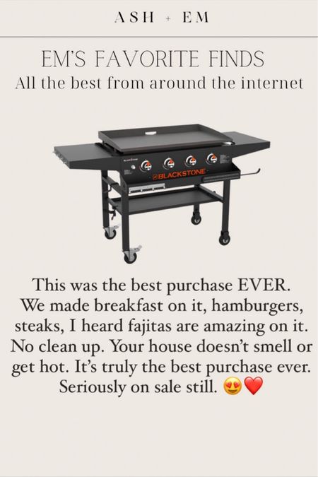 The Blackstone is ON SALE! The best purchase ever. You won’t need a grill anymore. 🤷🏼‍♀️😳 This was the best purchase EVER. 
We make breakfast on it, hamburgers, steaks, I heard fajitas are amazing on it. No clean up. Your house doesn’t smell or get hot. It’s truly the best purchase ever. Seriously on sale still. 😍❤️



#LTKsalealert #LTKhome