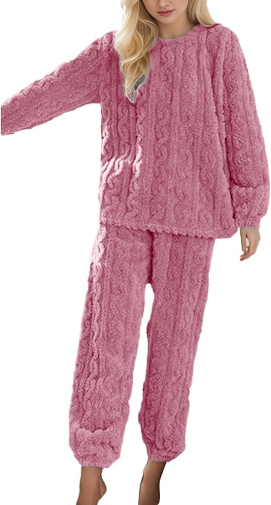 Womens Pajama Sets Fuzzy Pajamas Winter Warm Loungewear Soft Fleece Pjs 2 Piece Lady Plush Sleepw... | Amazon (US)