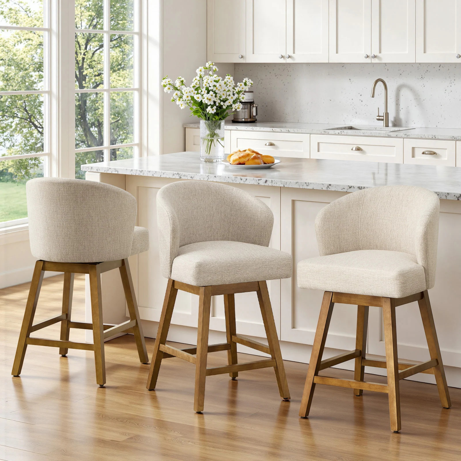 26 Inch Upholstered Swivel Counter Height Bar Stools with Back and Solid Wood Frame - 37.8"H x 20... | Overstock