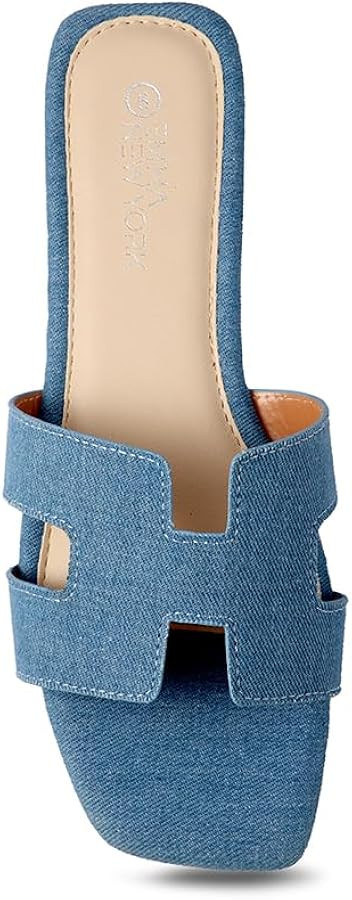 Women's Sandals Slip On Leather Slide Sandals Summer Sandals For Women 2024 Dressy Flat Sandals C... | Amazon (US)