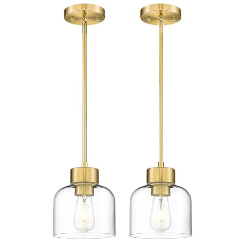 Audickic 2-Pack Pendant Lights Kitchen Island, 7" Brushed Gold Hanging Lights Fixtures with Clear Glass Shade, Modern Brass Kitchen Pendant Lighting Over Island for Dining Room, AD-24024-1P2-GD | Amazon (US)
