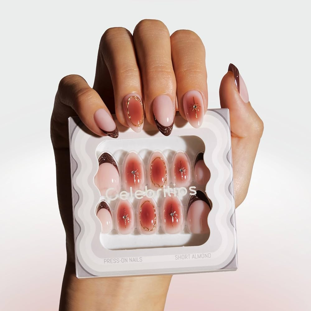 Celebritips Nail Art Press-Ons | Amber Muse, Short Almond Nails, Reusable, Salon Quality Fall Nai... | Amazon (US)