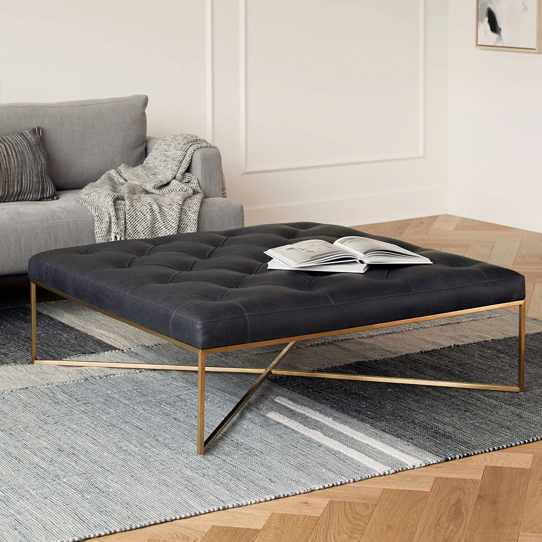 Tablet 47" Leather Square Ottoman - Charme Black | Article