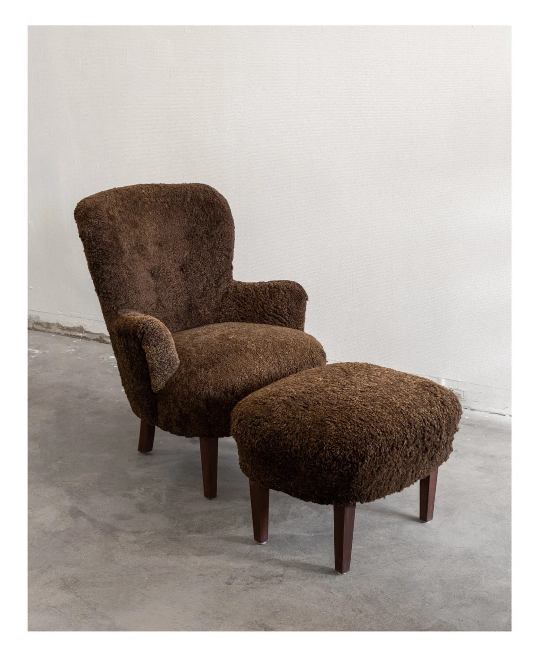 Vintage Scandinavian Modern Shearling Lounge Chair and Ottoman, Sweden, 1940s | Brown Sheepskin L... | Etsy (US)