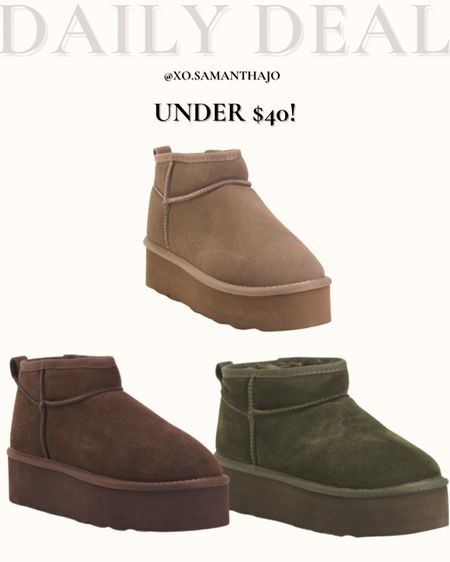 SUEDE PULL ON PLATFORM BOOT  + MEMORY FOAM 

Classic ulta mini boot  look for less // Ugg look for less // chocolate brown boots // pull on boot // green boot // boots under $40 // ultra mini platform boot // cushionaire // winter outfits // fall outfits // fall boots // winter boots 

#LTKshoecrush #LTKSeasonal #LTKfindsunder50