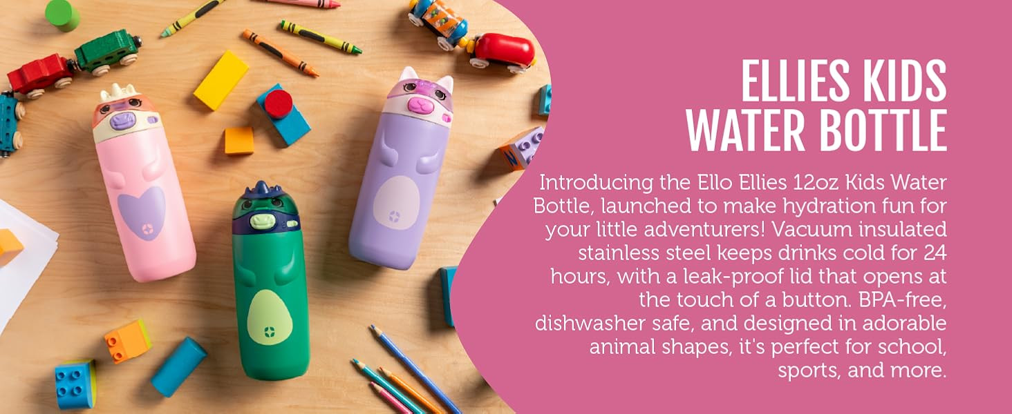 Ello Ellies 12oz Vacuum Insulated Stainless Steel Kids Water Bottle with Straw and Built-in Carry... | Amazon (US)