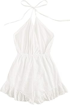 Women's Sexy Halter V Neck Backless Floral Print Short Romper Jumpsuit | Amazon (US)