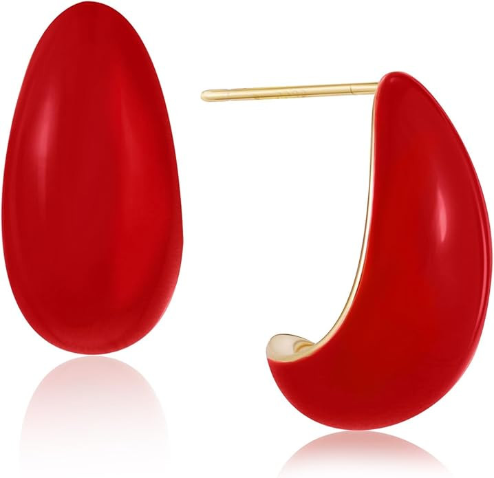 Chunky Gold Hoop Earrings, 18K Gold Plated Waterdrop Earrings Lightweight Hollow 0pen Hoops Jewel... | Amazon (US)