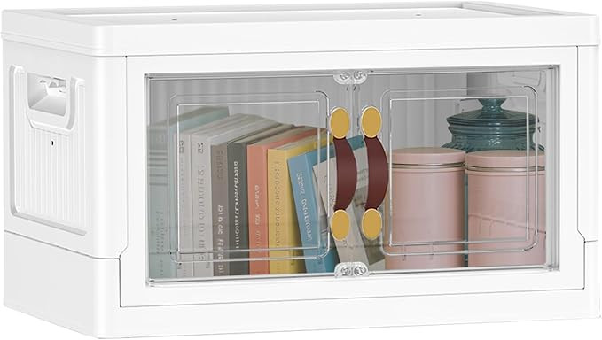 MOONEDGE 35QT Plastic Stackable Storage Bins with Lids, Collapsible Organizer with Magnetic Doors... | Amazon (US)