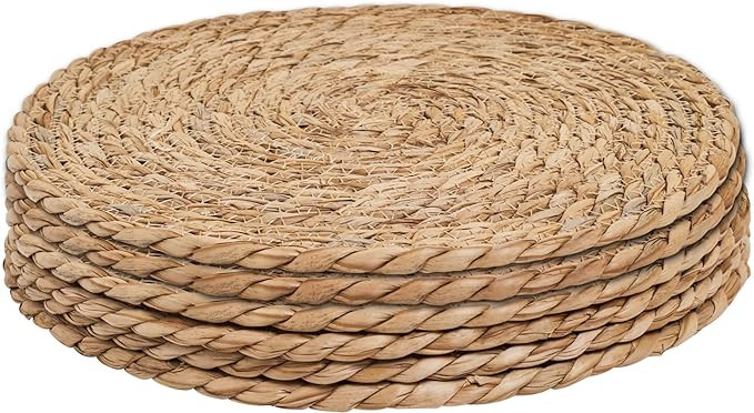 Defined Deco Woven Placemats Set of 6,12" Round Rattan Placemats,Natural Hand-Woven Water Hyacint... | Amazon (US)