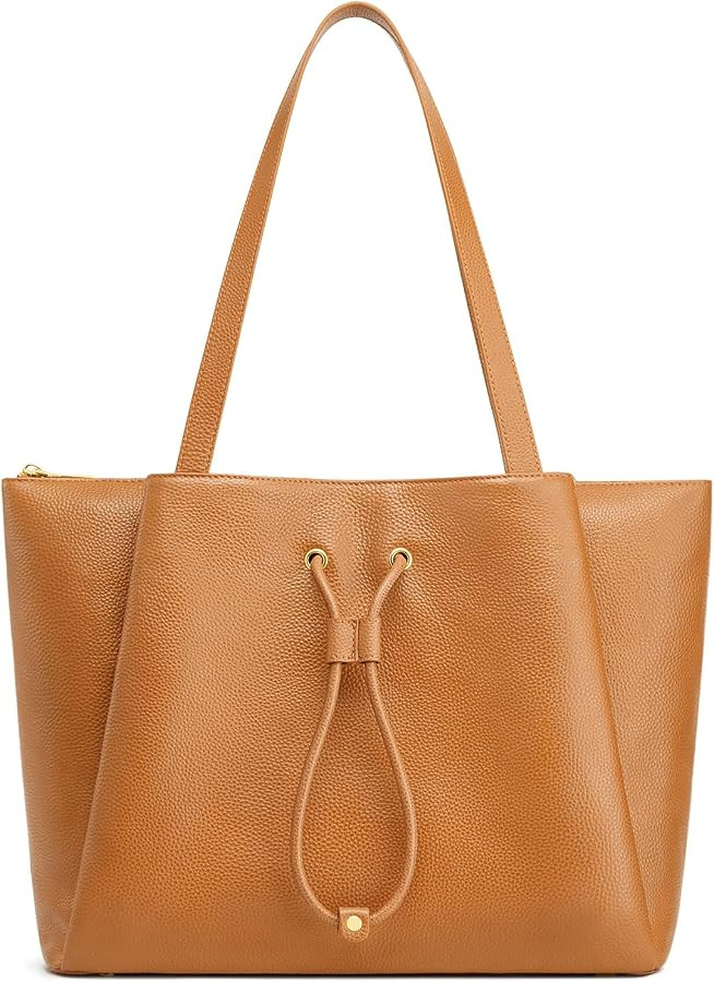 Kattee Work Tote Bags for Women, Large Genuine Leather Shoulder Handbags with Laptop Compartment | Amazon (US)