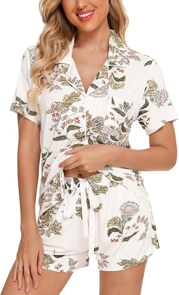 Leikar Womens Button Down Pajama Sets Bride Pajamas Sets Sleepwear Shorts Lounge Set | Amazon (US)