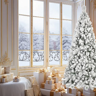 9FT Flocked Tree 1964 Tips Snowy PVC/Hard Branches Hinged Metal Stand Full Body | Target