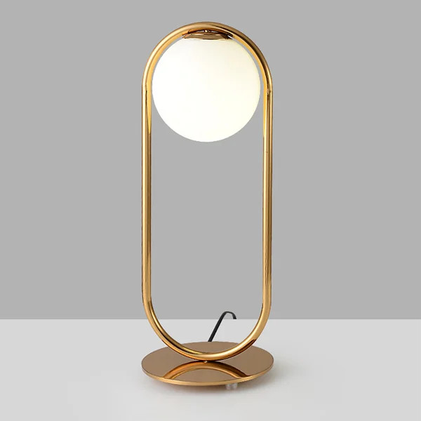 Gold Metal White Glass Globe Table Lamp LED for Bedroom | Homary