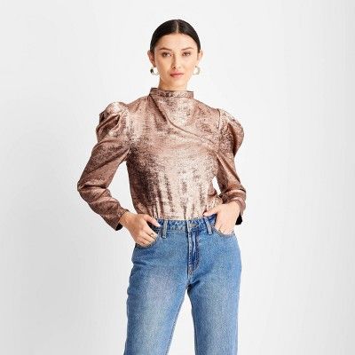 Women's Puff Shoulder Long Sleeve Mock Neck Blouse - Future Collective™ with Kahlana Barfield B... | Target