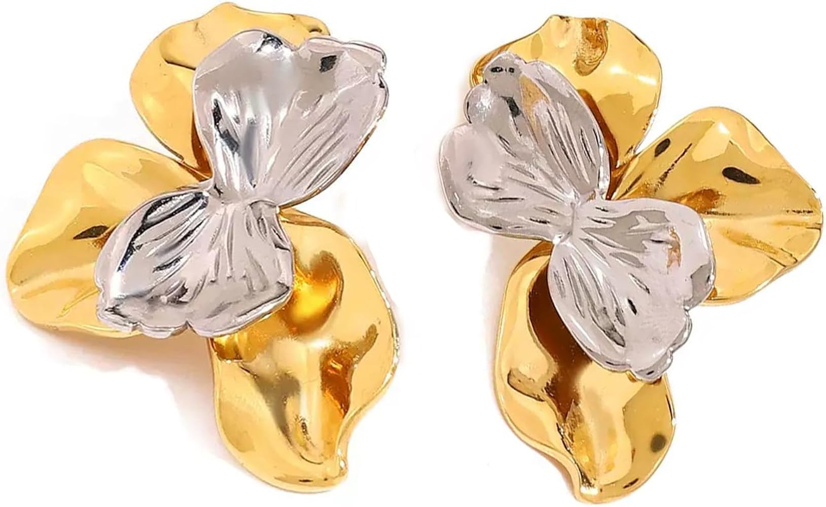 Chunky Gold Earrings for Women,Gold Statement Flower Earrings Two Tone Dangle Large Butterfly Stu... | Amazon (US)