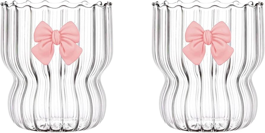Vintage Ripple Glass Cups, 10 Oz/300 ml, Butterfly Decoration, 2 Pack, Iced Coffee Glasses for Ju... | Amazon (US)