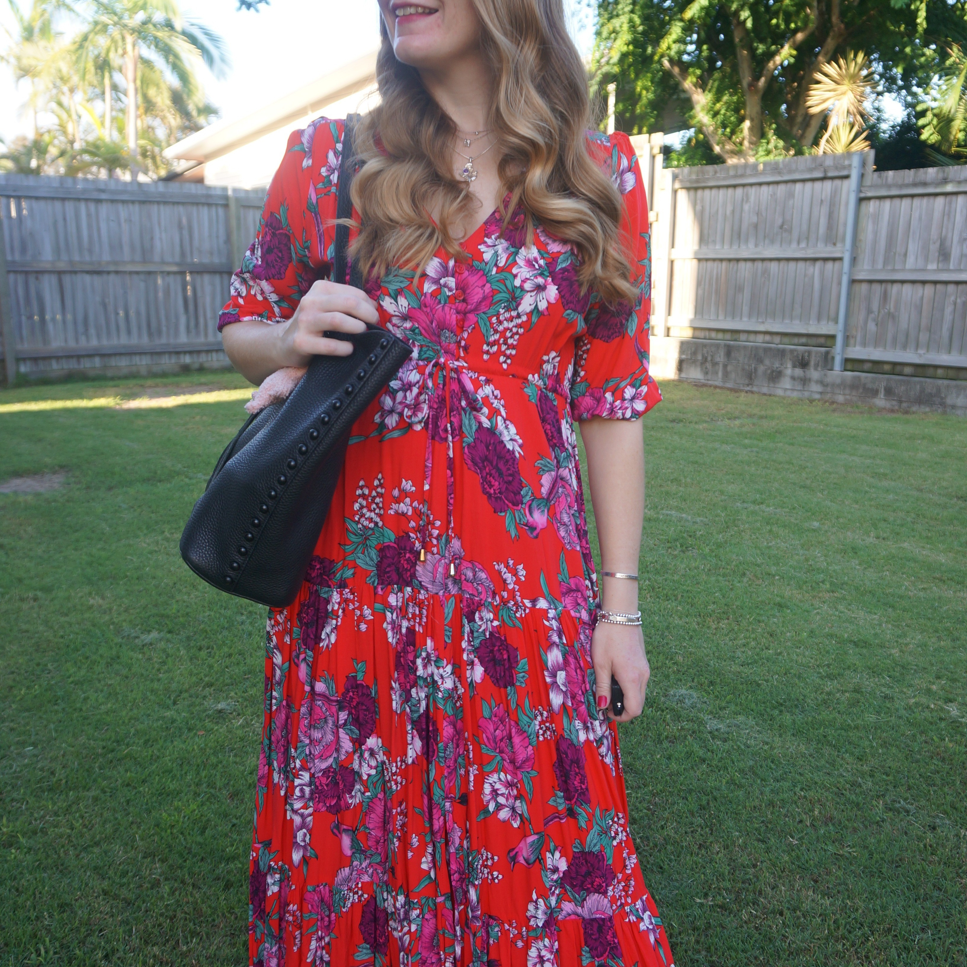 Red floral Jaase maxi dress with Rebecca Minkoff black unlined studded tote bag ❤️

#LTKworkwear #LTKbag #LTKaustralia