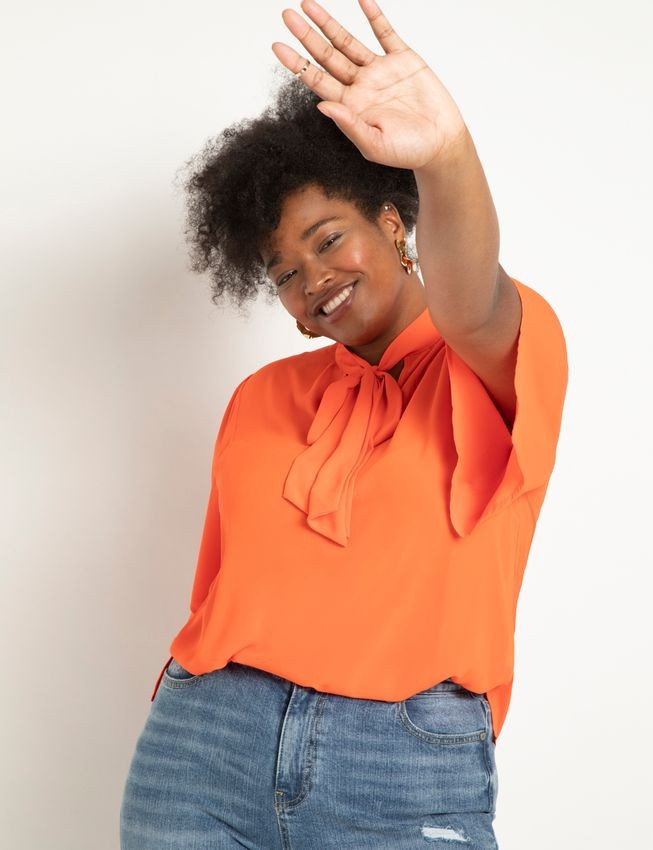 Bow Blouse with Flutter Sleeve | Eloquii