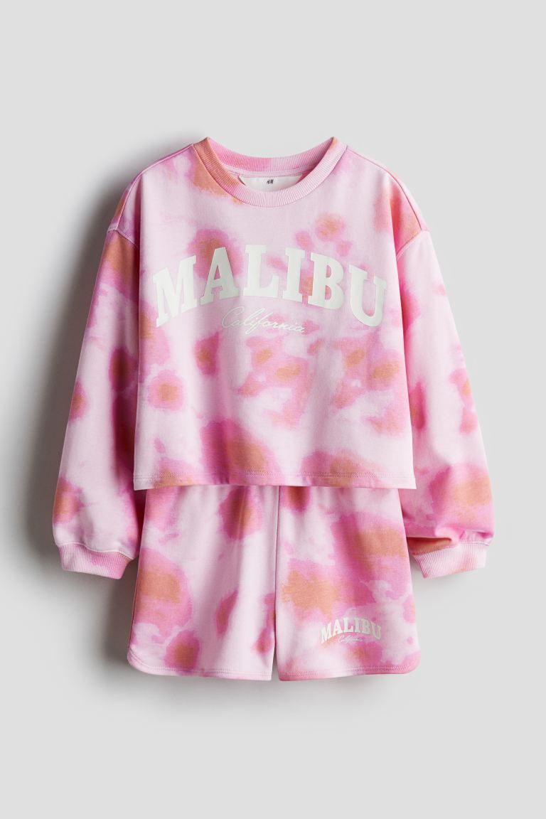 2-piece Sweatshirt Set - Light pink/Malibu - Kids | H&M US | H&M (US + CA)