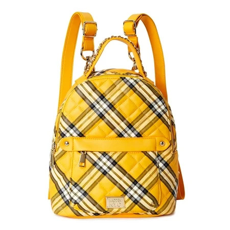 Madden NYC Women s Mini Quilted Zip Backpack Yellow Plaid | Walmart (US)