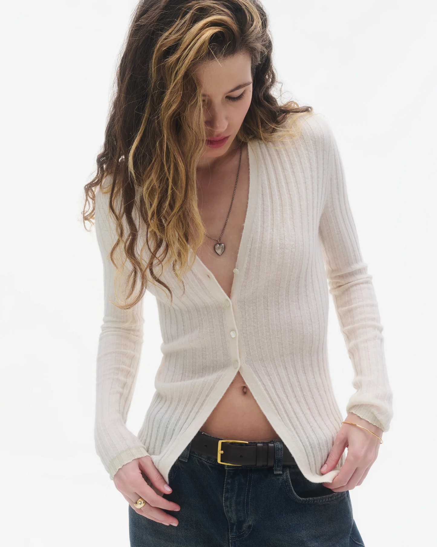 Rib Button Cardigan - Cream | Guest In Residence