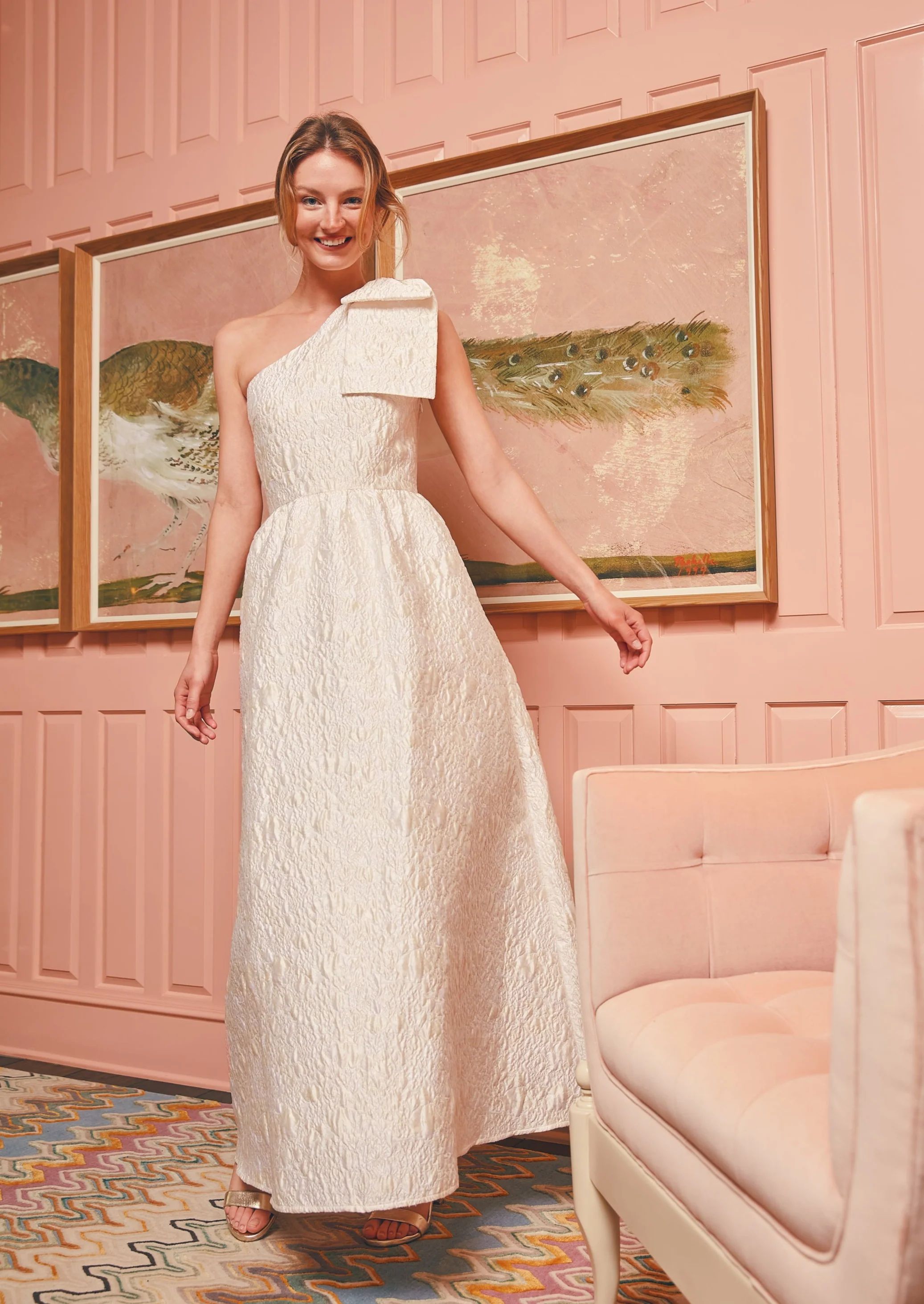 Caroline Gown White Bubble Jacquard | Abbey Glass