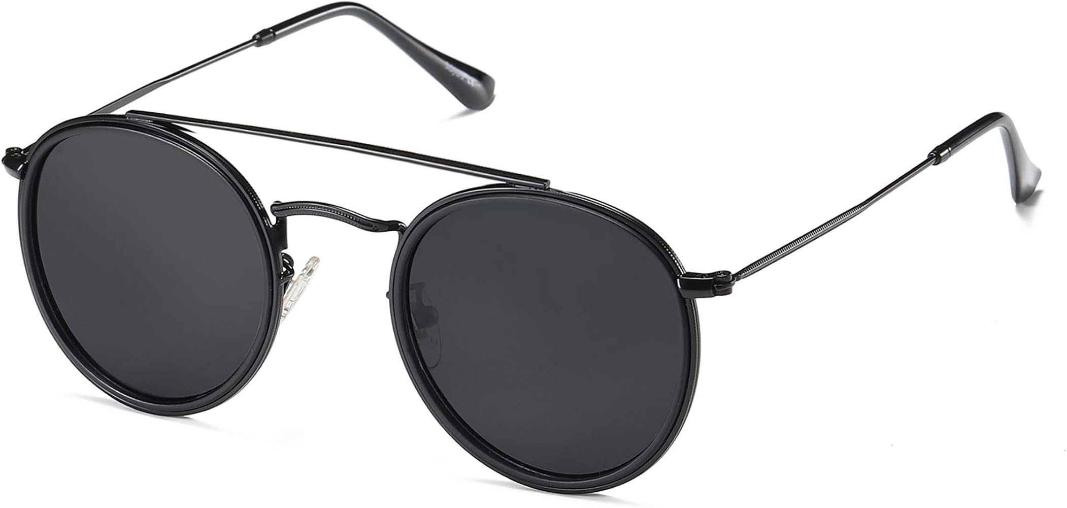 SOJOS Small Retro Round Polarized Sunglasses UV400 Double Bridge Sunnies SUNSET SJ1104 (D1-FPH Bl... | Amazon (US)