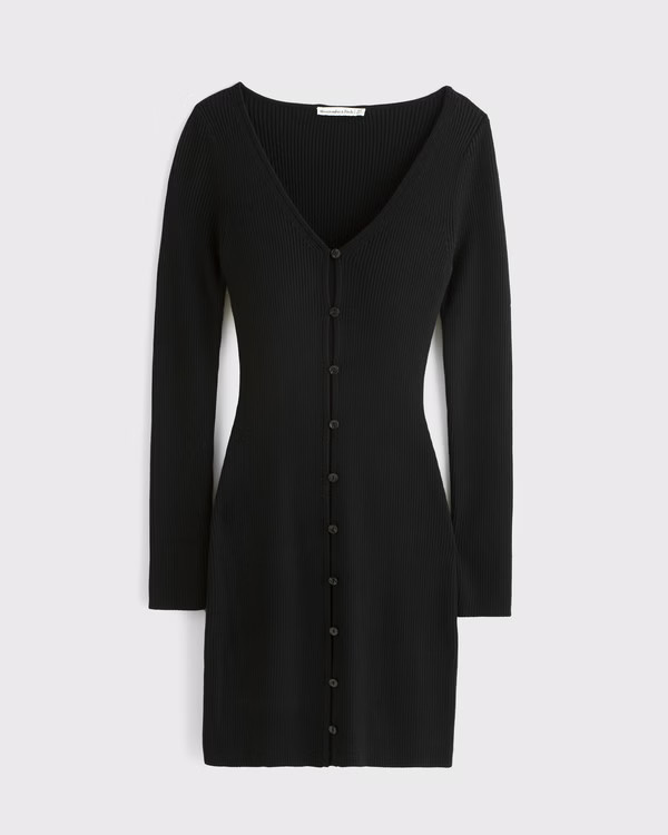 Long-Sleeve Deep-V Mini Sweater Dress | Abercrombie & Fitch (US)