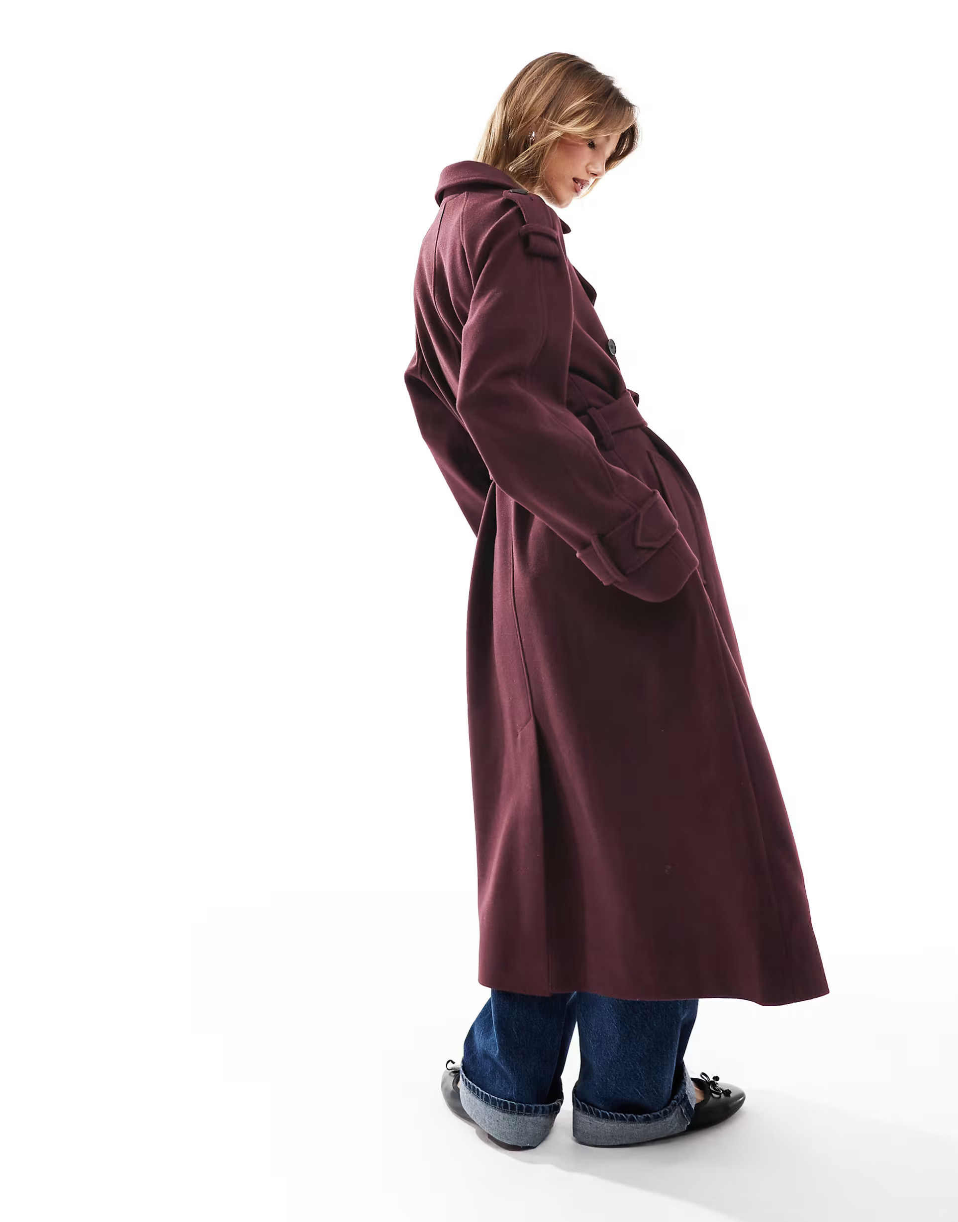 ASOS DESIGN formal faux wool trench coat in burgundy | ASOS | ASOS (Global)