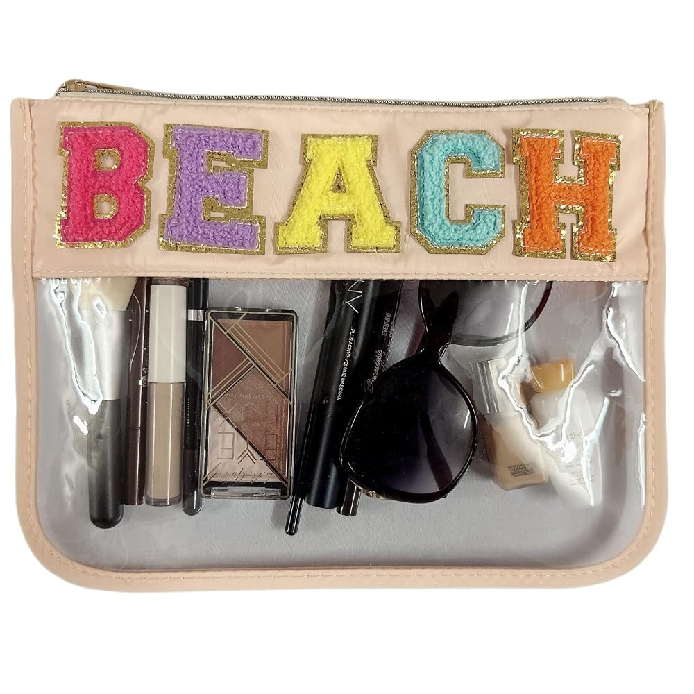 Clear Makeup Letter Bag Chenille Letter Stadium Bags,Preppy Cosmetic Toiletry Clear Pouches bag f... | Amazon (US)