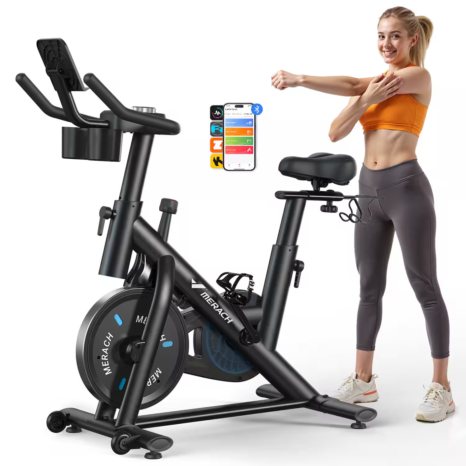 MERACH - S26 Exercise Bike Quiet Magnetic Home Stationary Bike with Free App, 300lbs Weight Capacity, Dumbbell Rack - Black | Best Buy U.S.