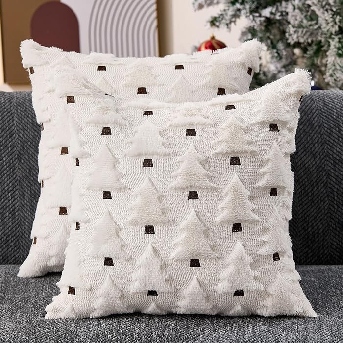 Christmas Pillow Covers 18x18 inch Set of 2 Christmas Decorations Soft Plush Faux Fur Wool Cream ... | Amazon (US)
