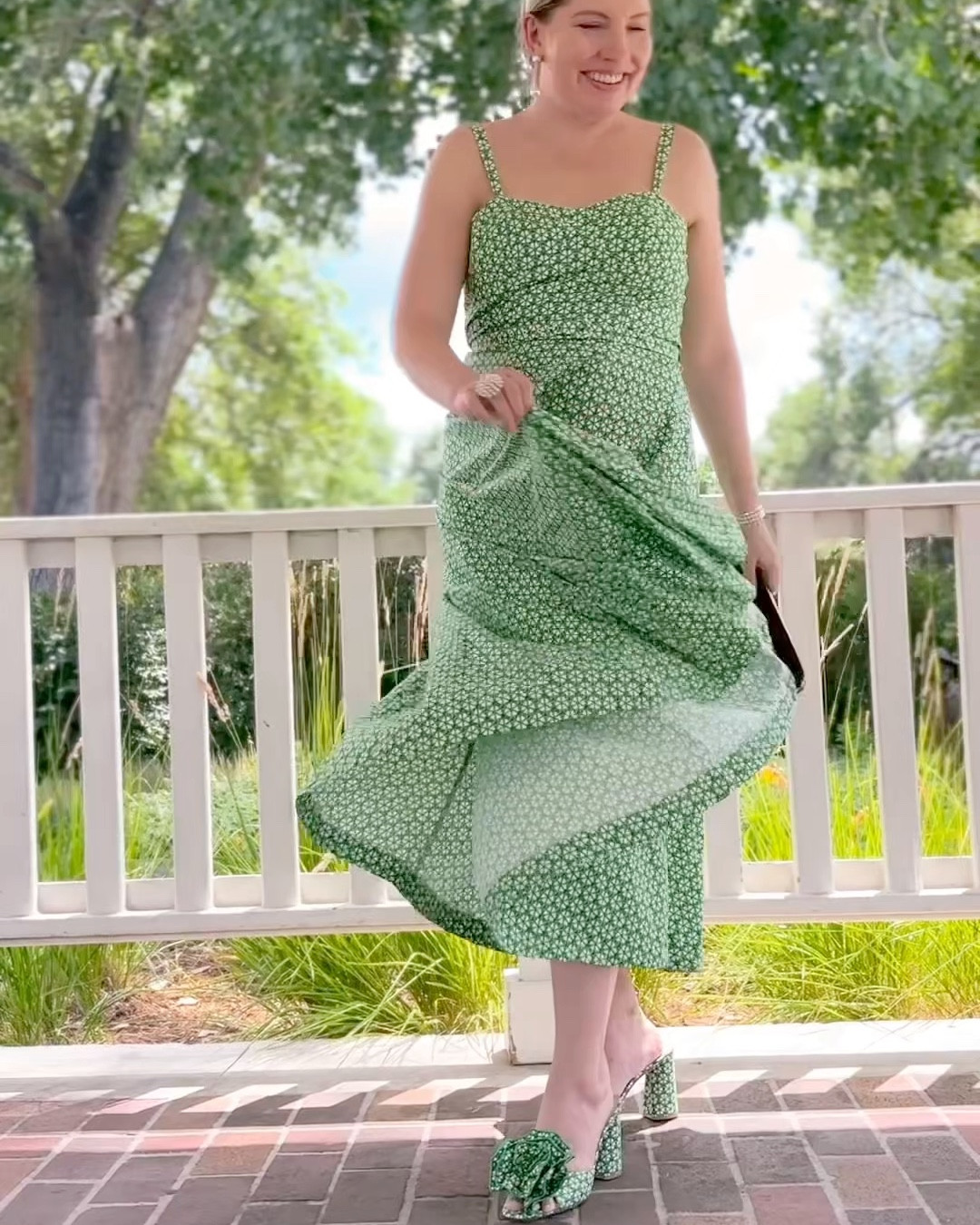 Look 17 - Miss Golden Hour
👒The Garden Society

🎬 The Final Scene: Garden Society’s Last Look 🎬
Summer’s end is now visible in the distance and you want to make the most of the time that you have left with warm weather, sunshine, and long days that make anything seem possible. Each day feels like an opportunity to discover who you’ll be for the rest of the year. Every moment feels like a story that you’ll never forget. And then it slowly fades into the distance this summer trickles away…

We saw this fabric earlier in the capsule, but this time it’s reimagined in a retro, ultra-feminine silhouette that might be my favorite purchase of the entire year. It’s elegant, timeless, and just structured enough to feel like it walked out of another era.

About this series:
Part of the Garden Society capsule: a celebration of color, charm, citrus tones, and cinematic style. 🌿✨

📉 This dress is currently on sale—and it’s expected to drop even further later this month. Head to my LTK and like the post to get notified when it hits its final markdown! You’ll want to be ready. ⏰ 😉 

Dress -  Dillards (linked)
Shoes - Dillards (linked)
Bag - Mark & Graham (linked)
Headband - TJ Maxx (similar linked)
Earrings - Lele Sadoughi
Bracelets - target & Kate Spade
Ring - Stella and Dot

#GardenSocietyCapsule
#DillardsStyle #DillardsFind #PreppySummer #SummerSale #ClassicStyle #RetroSilhouette #FeminineStyle #StyleWithStory #ClosetCharacter #OldHollywoodStyle #SummerRomance #GardenGlamour #CapsuleWardrobe #TimelessDressing #WhatToWear #OOTD #StyleDiaries #StyleInspo #RomanticStyle 

#LTKSeasonal #LTKShoeCrush #LTKSaleAlert