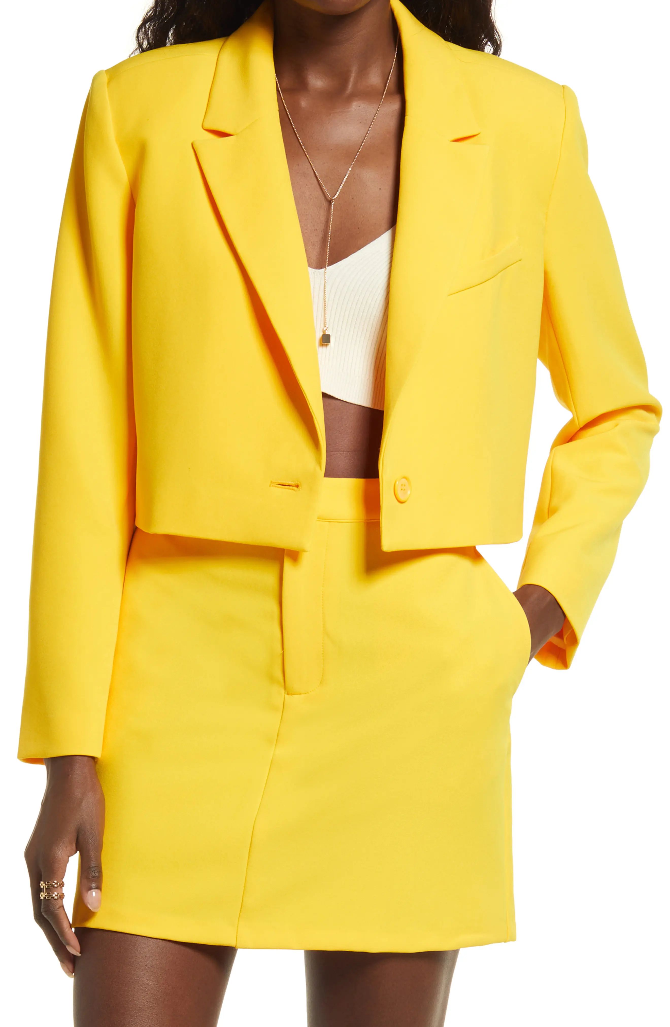 Open Edit Crop Suiting Blazer in Yellow Fusion at Nordstrom, Size X-Large | Nordstrom