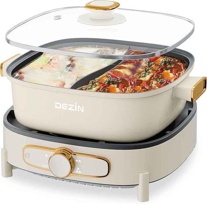 Dezin Hot Pot Electric with Divider, 5L Double-Flavor Electric Shabu Shabu Pot, Removable Non-Sti... | Amazon (US)