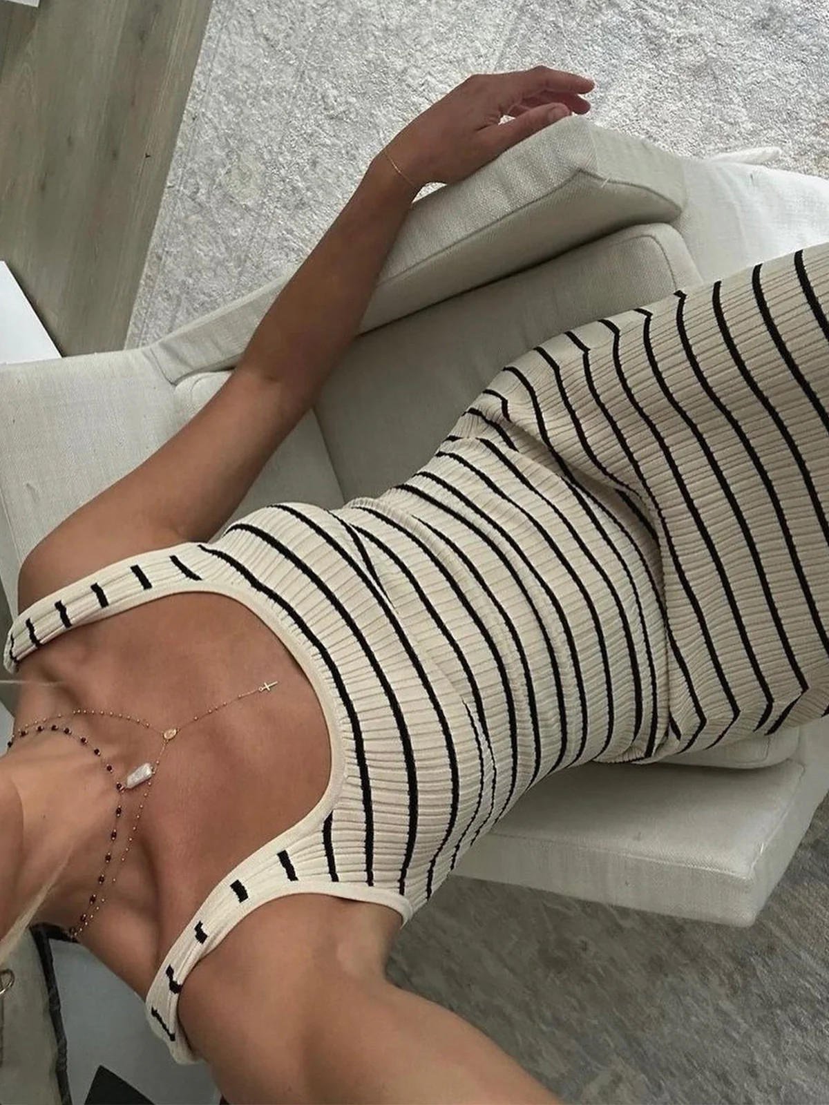 Old Money Aesthetics Stripe Long Knit Dress | Commense