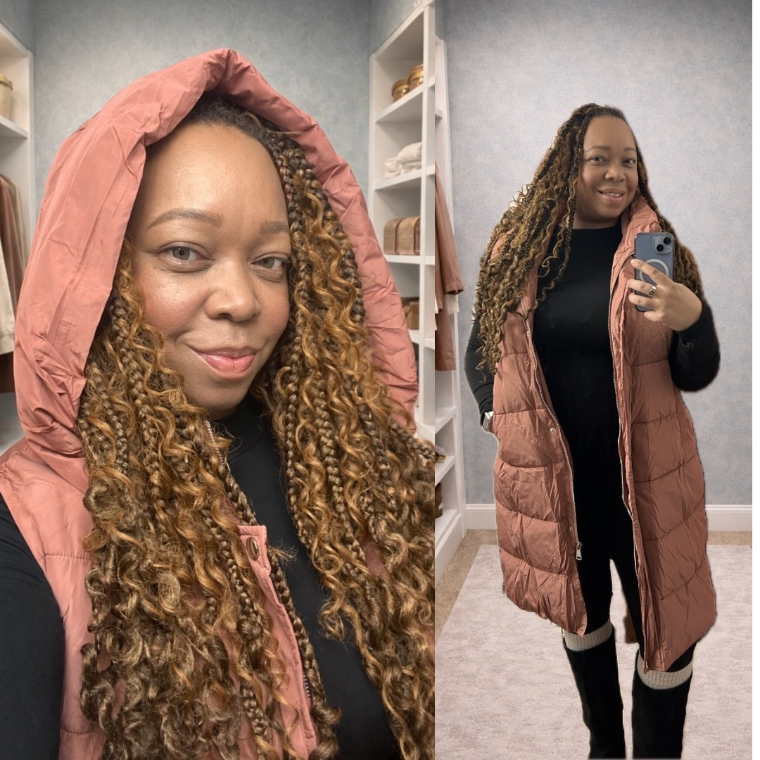 Cozy but make it elevated 💗❄️  

This hooded long puffer vest is THAT layering piece for cold days when you still want shape & style. I paired it with a comfy one-piece bodysuit, slip-on knee-high boots, and chunky knit socks for an effortless look that works for errands, travel days, or casual outings.  

Warm, comfy, & pulled together without trying too hard — exactly how I like it.  🖤✨

#LTKootd #LTKFindsUnder50 #LTKgrwm