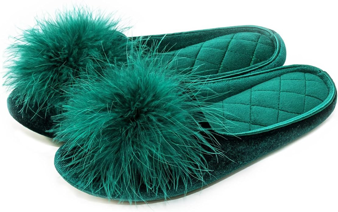 GRITHEIM Women's Fuzzy Pom Pom Velvet Memory Foam House Slippers Ladies Cozy Chenille Knit Bedroo... | Amazon (US)