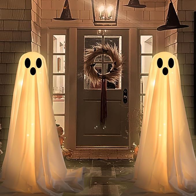 Halloween Decorations Outdoor -DIY 2PCS Large Lighted White Cloth Ghosts-Cute Ghosts with 30 LED ... | Amazon (US)