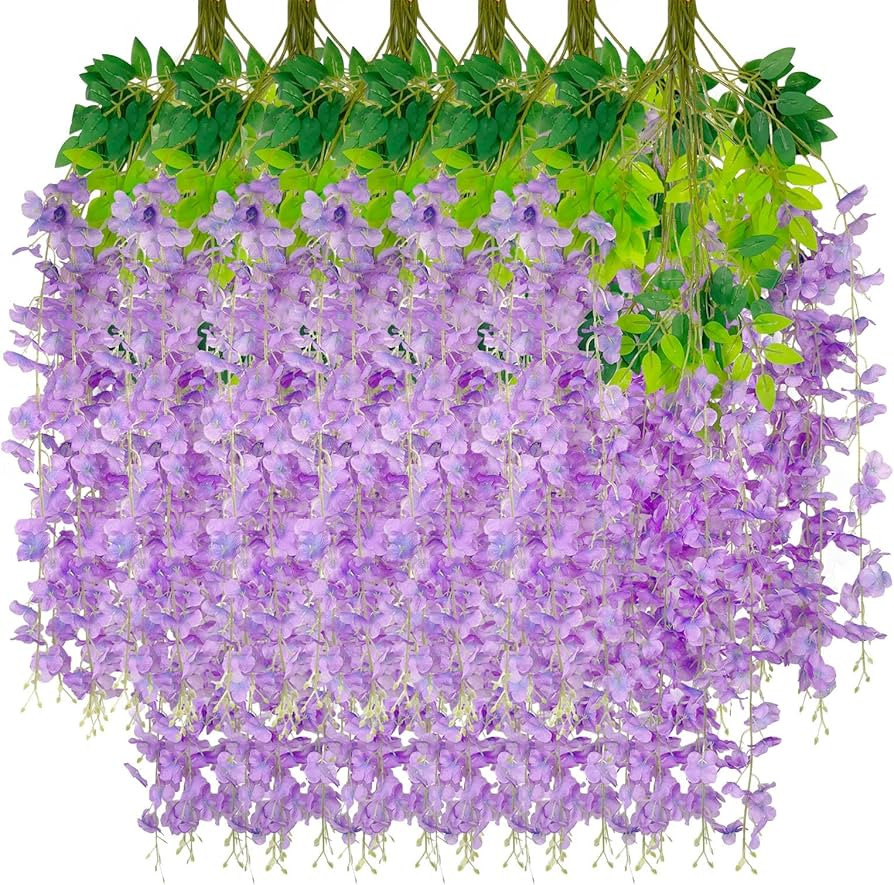 24 Pack Light Purple Wisteria Hanging Flowers Garland, 3.77 Feet Artificial Flower Vines, Fake Wi... | Amazon (US)