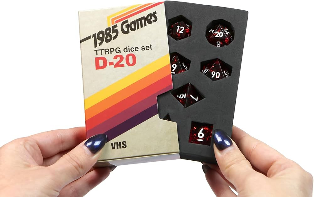 1985 Games DND Dice Set, VHS Retro Games Themed Dice Box, Handmade Resin Sharp Edge D&D Dice Set ... | Amazon (US)