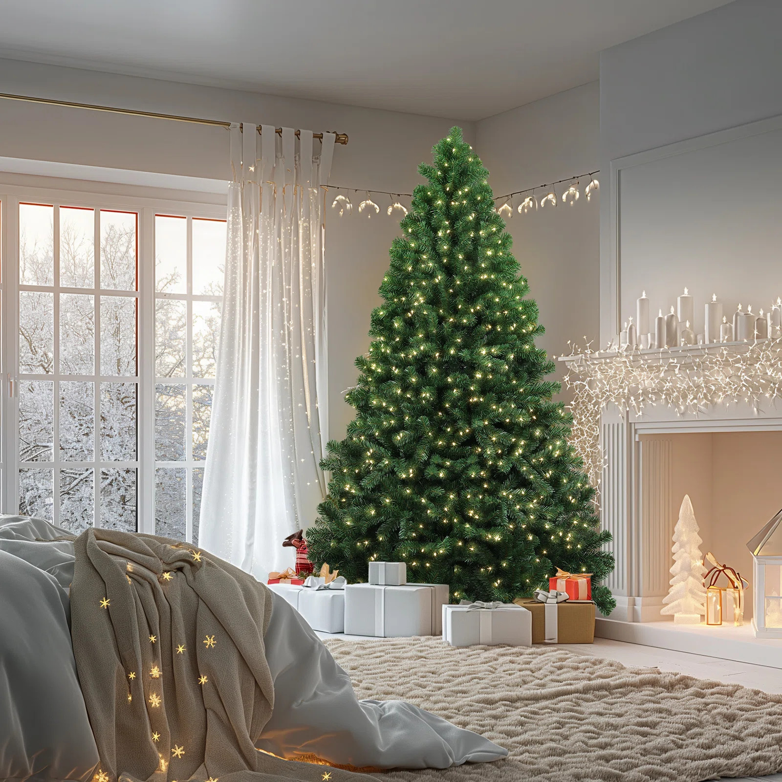 Christmas Tree With Warm Lights, Premium Christmas Spruce Tree With 1,000 Branch Tips, Artificial... | Wayfair North America