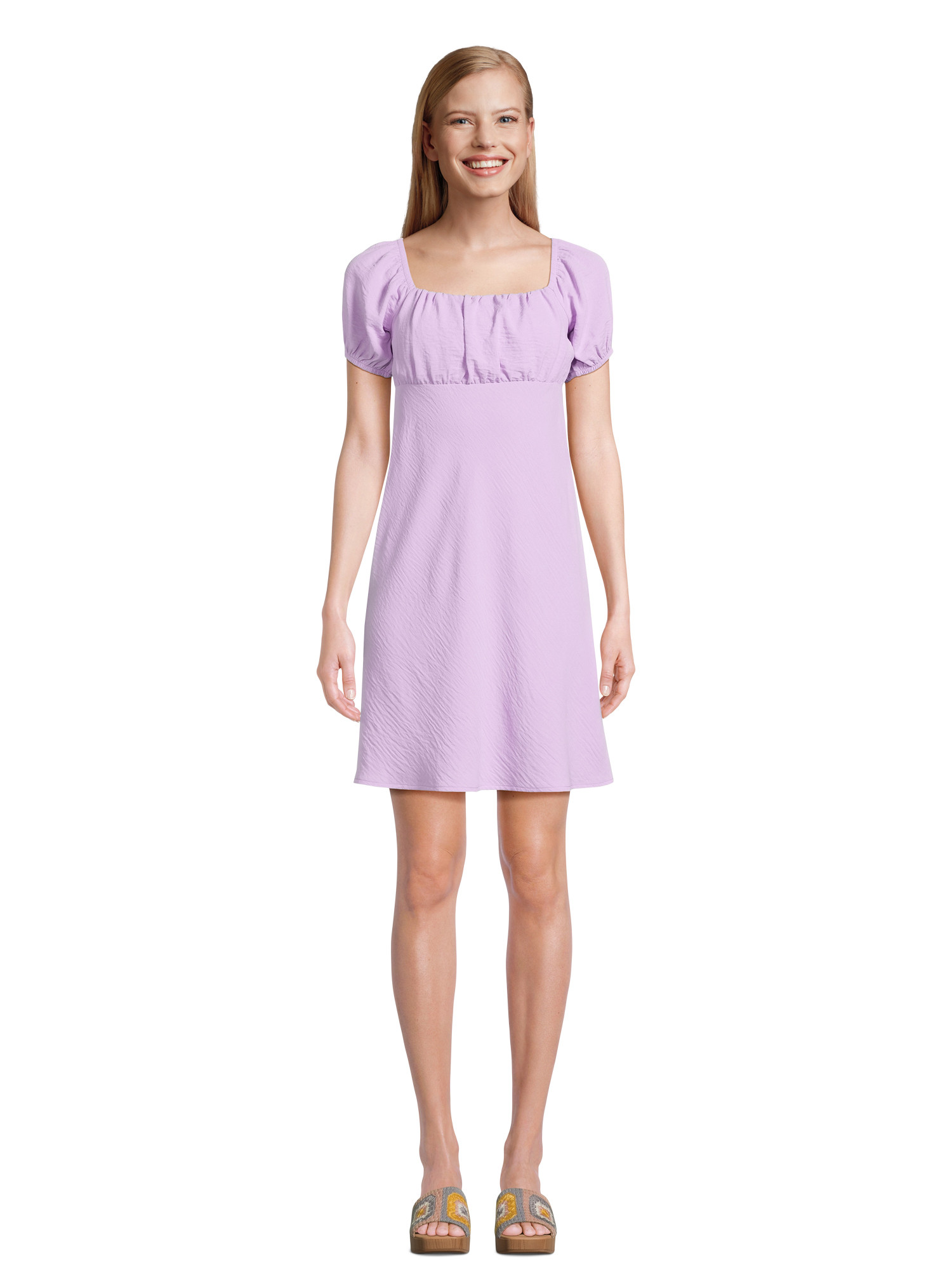 No Boundaries Crinkle Mini Dress with Puff Sleeves, Women’s and Women’s Plus | Walmart (US)
