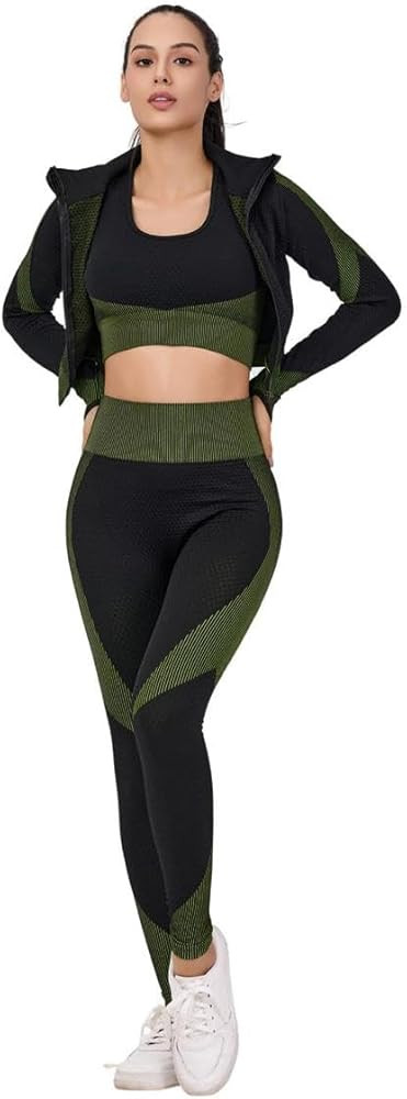 Women's 3-Piece Seamless Workout Set – High-Waist Leggings, Sports Bra & Crop Top – Yoga & Fitness Gym Activewear | Amazon (US)