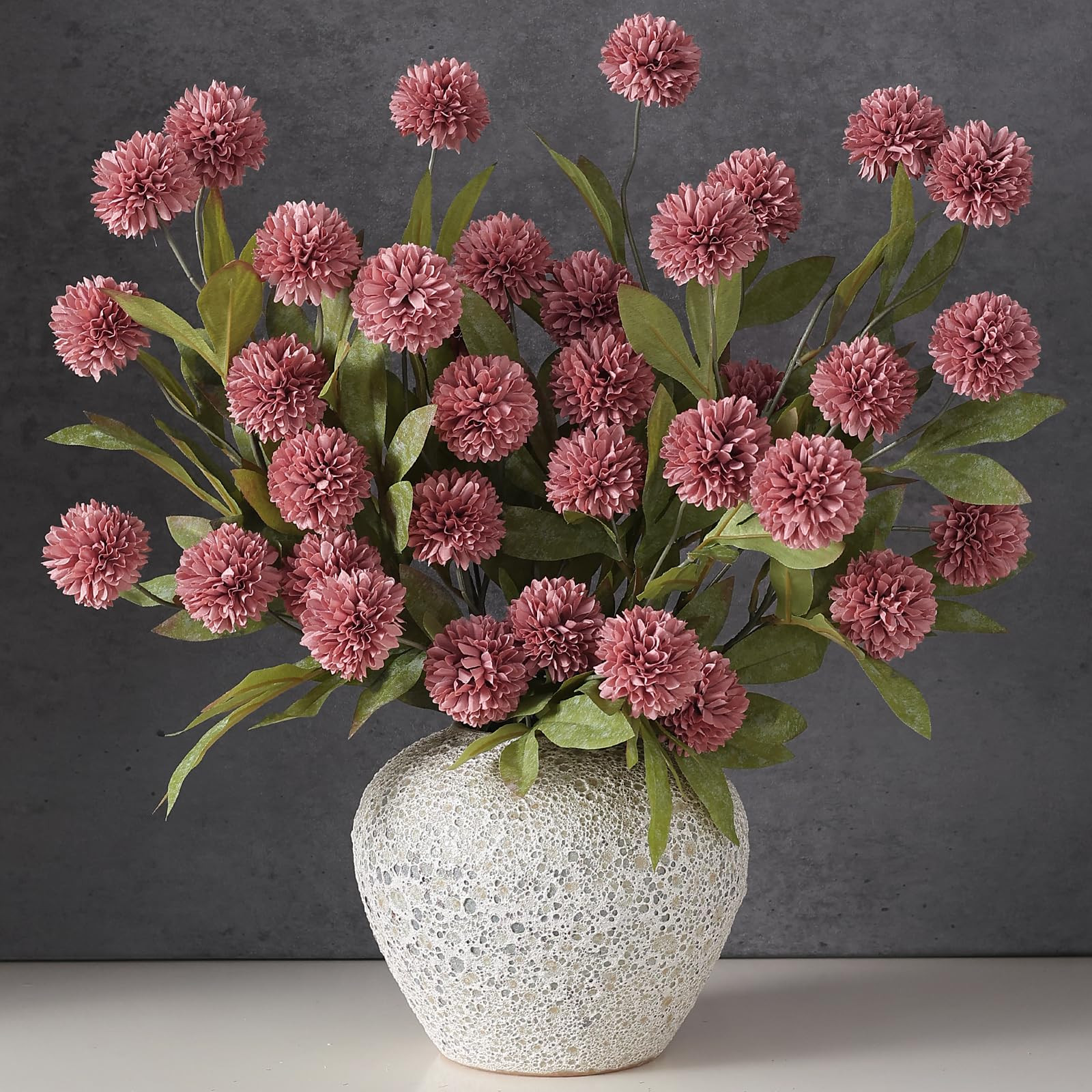 VIERENA 6 Pcs Faux Silk Pompon Mum Artificial Flowers for Vase -27", Bulk Fake Chrysanth Branches... | Amazon (US)