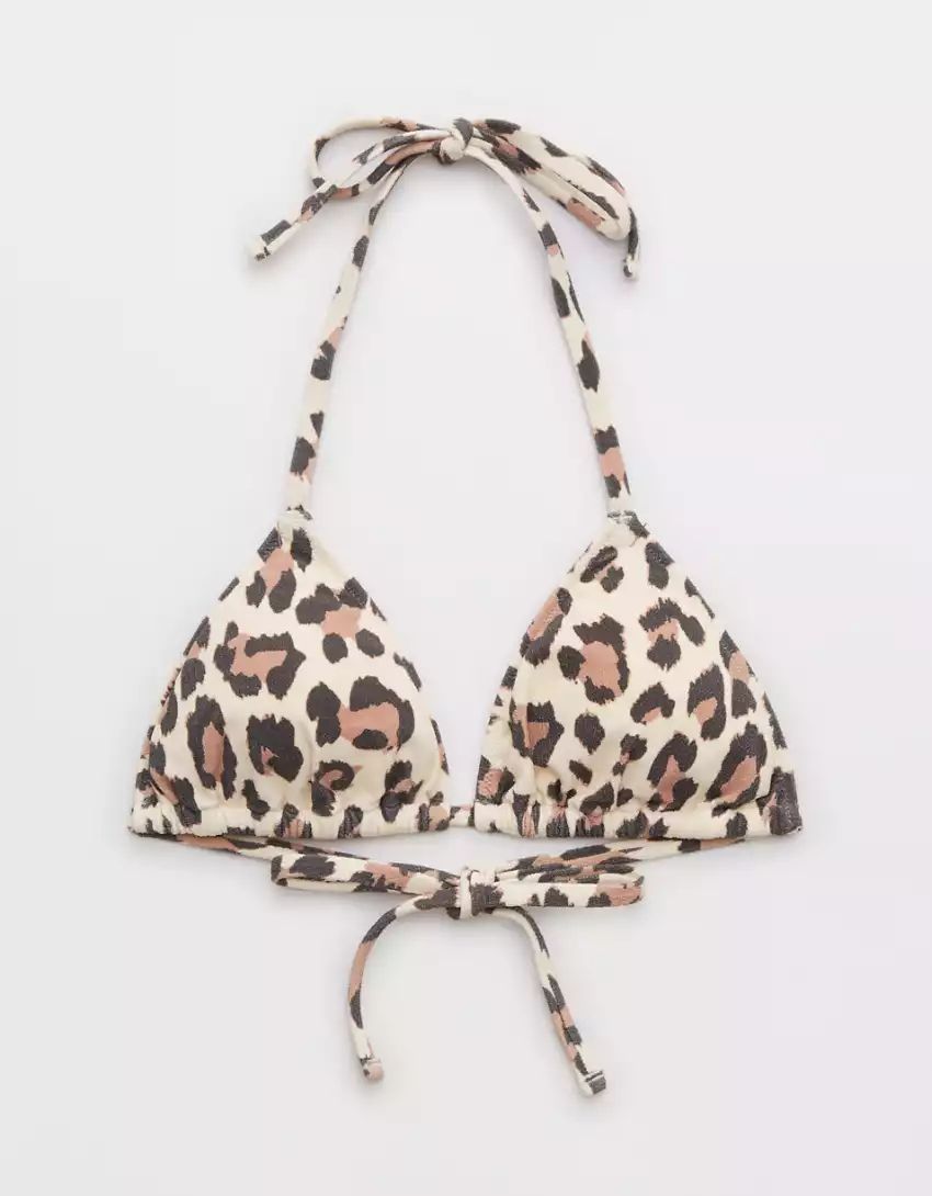 Aerie Buzzed Terry Leopard String Triangle Bikini Top | Aerie