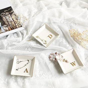 COLLECTIVE HOME - Ceramic Jewelry Tray, Monogram Decorative Trinket Dish for Rings Earrings Neckl... | Amazon (US)
