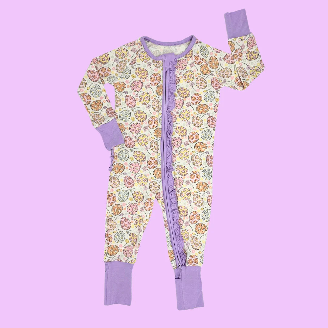Floral Easter Egg Premium Ruffle Romper | Poppy Kids Co